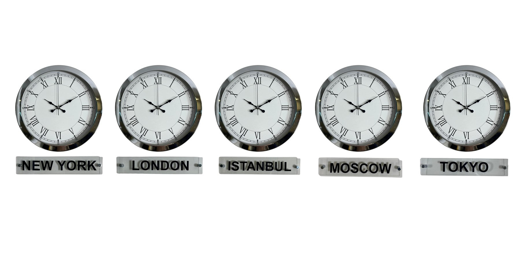 Prestij Krom 36 Cm Metal Tabelalı Dünya Saatleri – 5’li Set