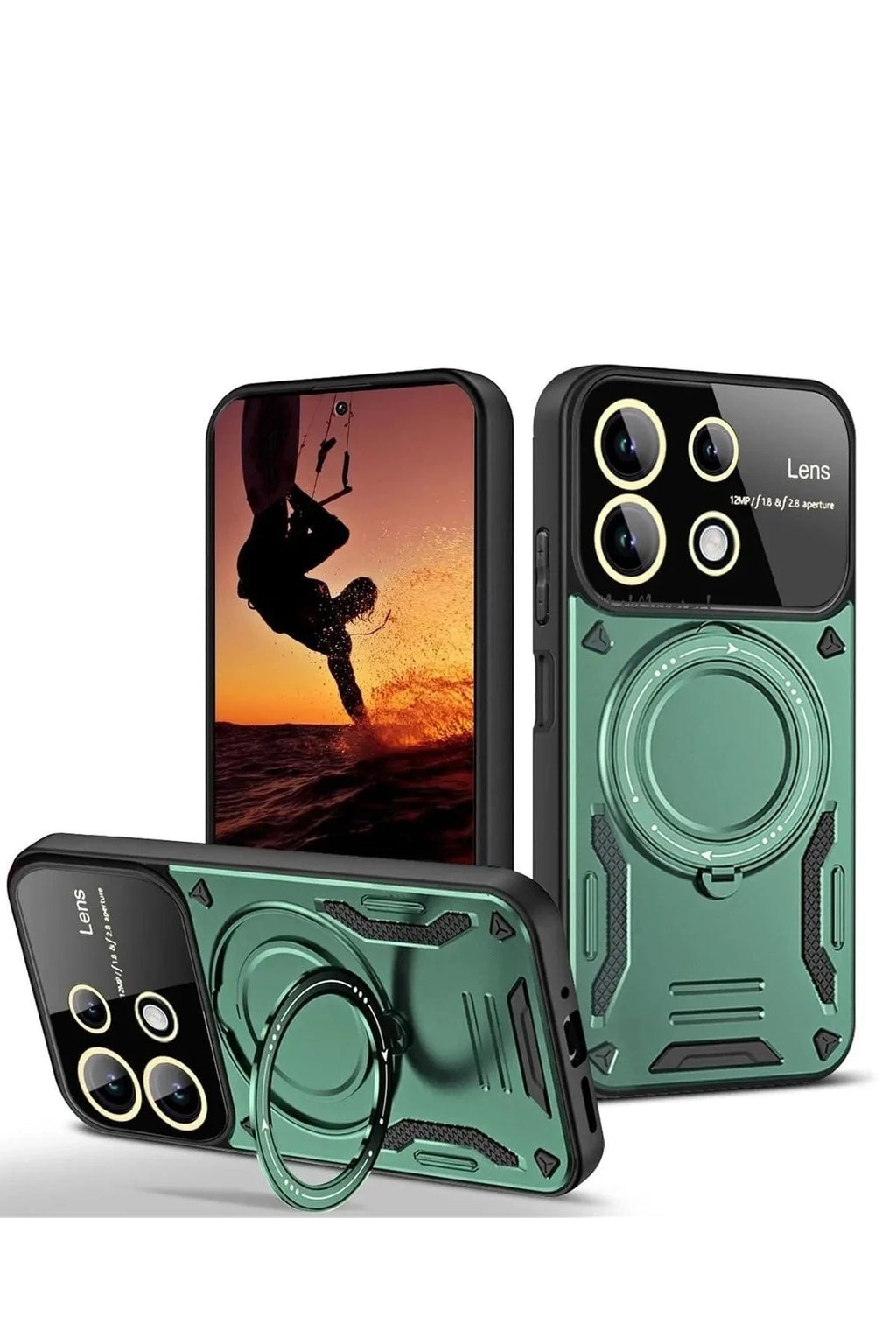 Mey İthalat® Redmi 13 4G Kılıf Joy Lens Standlı Kapak - Koyu Yeşil