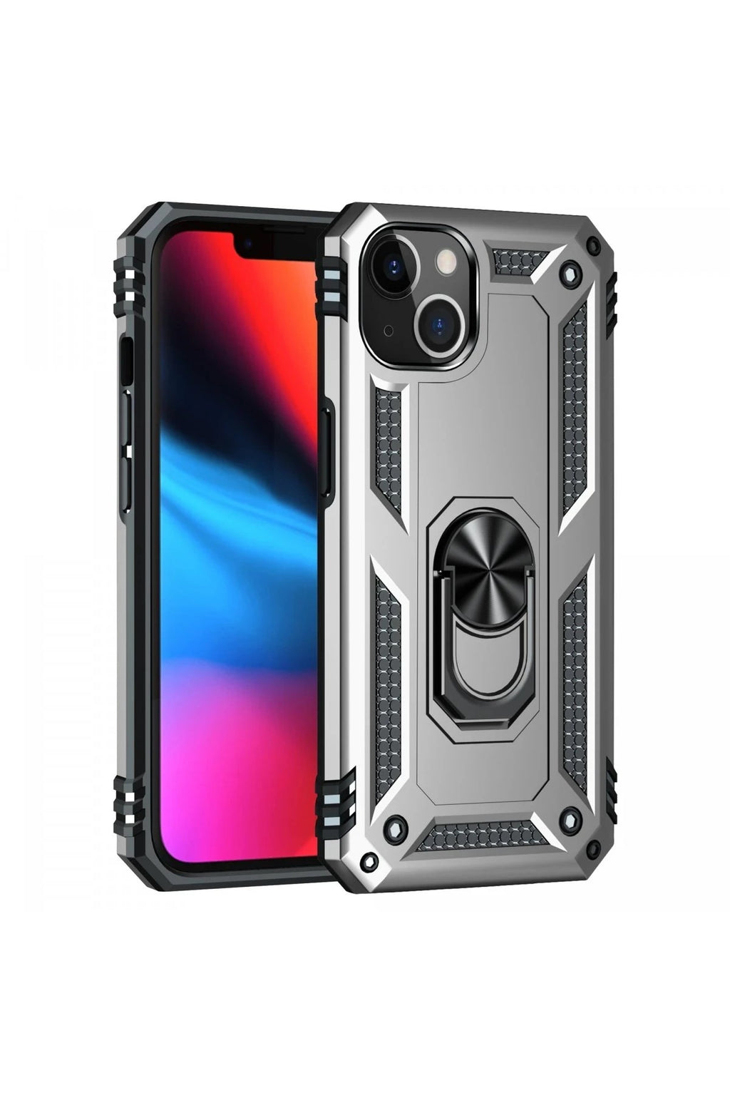 Mey İthalat® iPhone 14 Plus Kılıf Sofya Yüzüklü Silikon Kapak - Gümüş