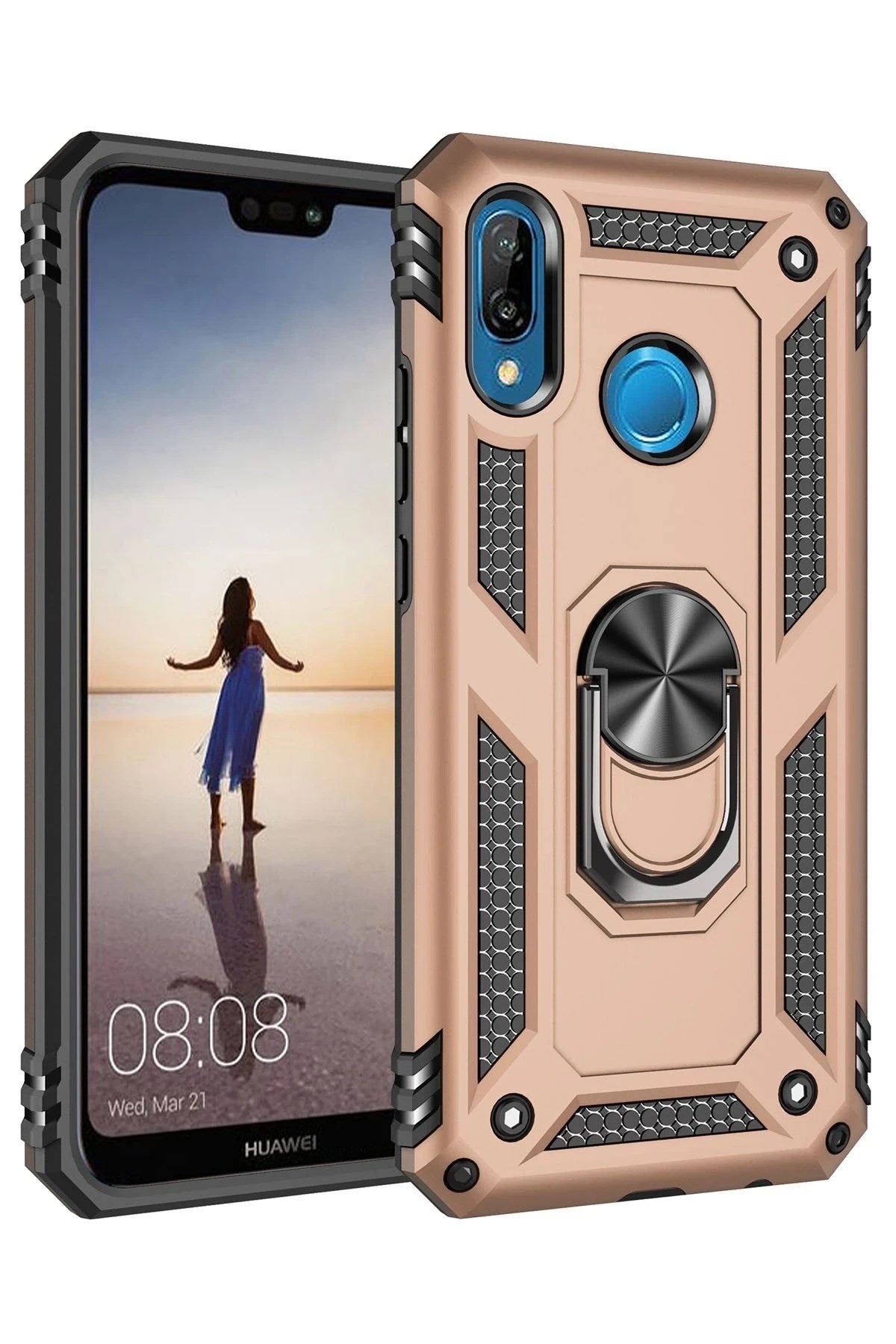 Mey İthalat® Huawei P20 Lite Kılıf Sofya Yüzüklü Silikon Kapak - Gold