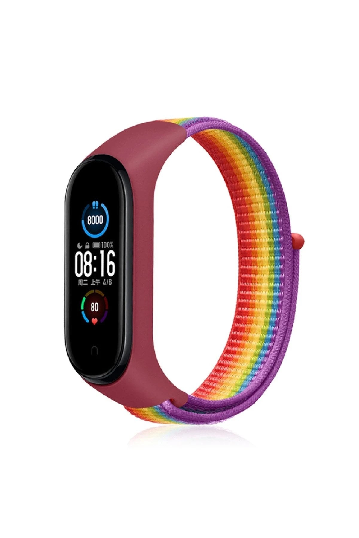 Mey İthalat® Mi Band 4 Hasırlı Cırtcırtlı Kordon - Gökkuşağı