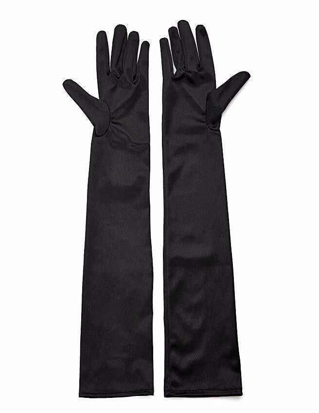 Mey İthalat® Siyah Renk Likralı Dirseğe Kadar Uzun Kumaş Eldiven 40 cm