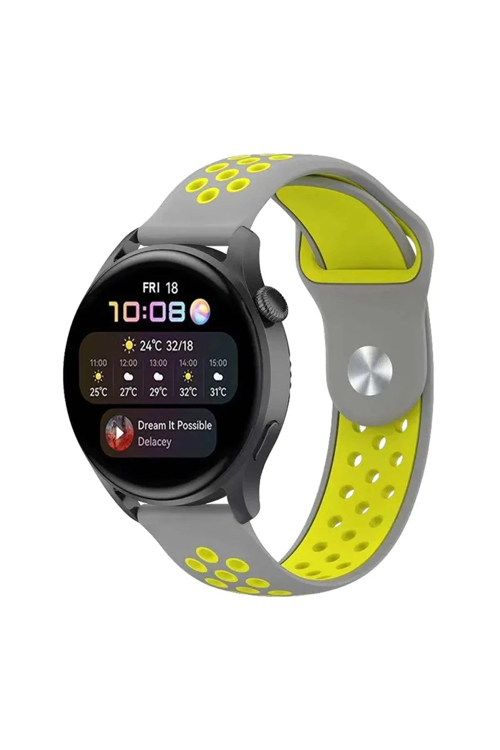 Mey İthalat® Watch 22mm Spor Delikli Kordon - Gri-Yeşil