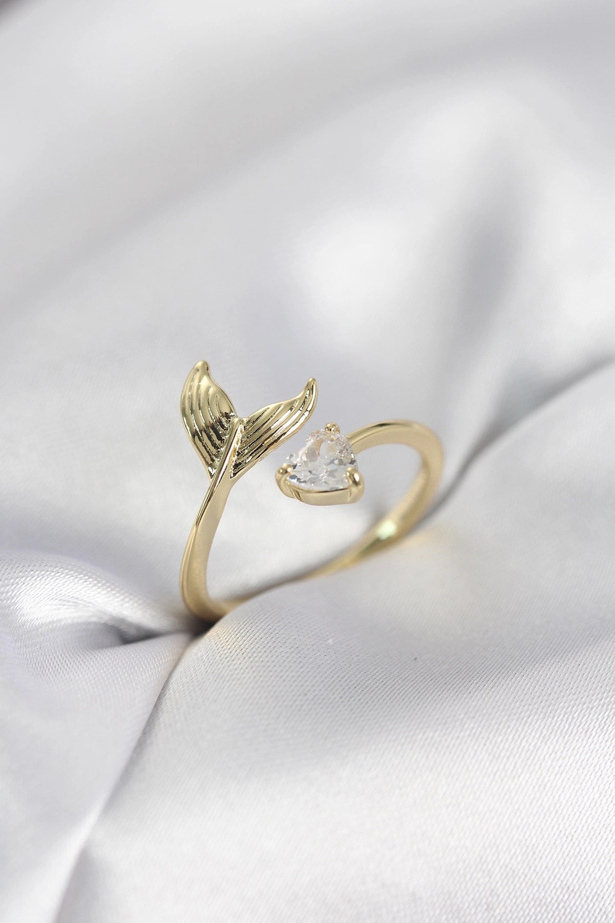 Mey İthalat® Balık Kuyruğu Model Gold Renk Zirkon Taşlı Kadın Yüzük