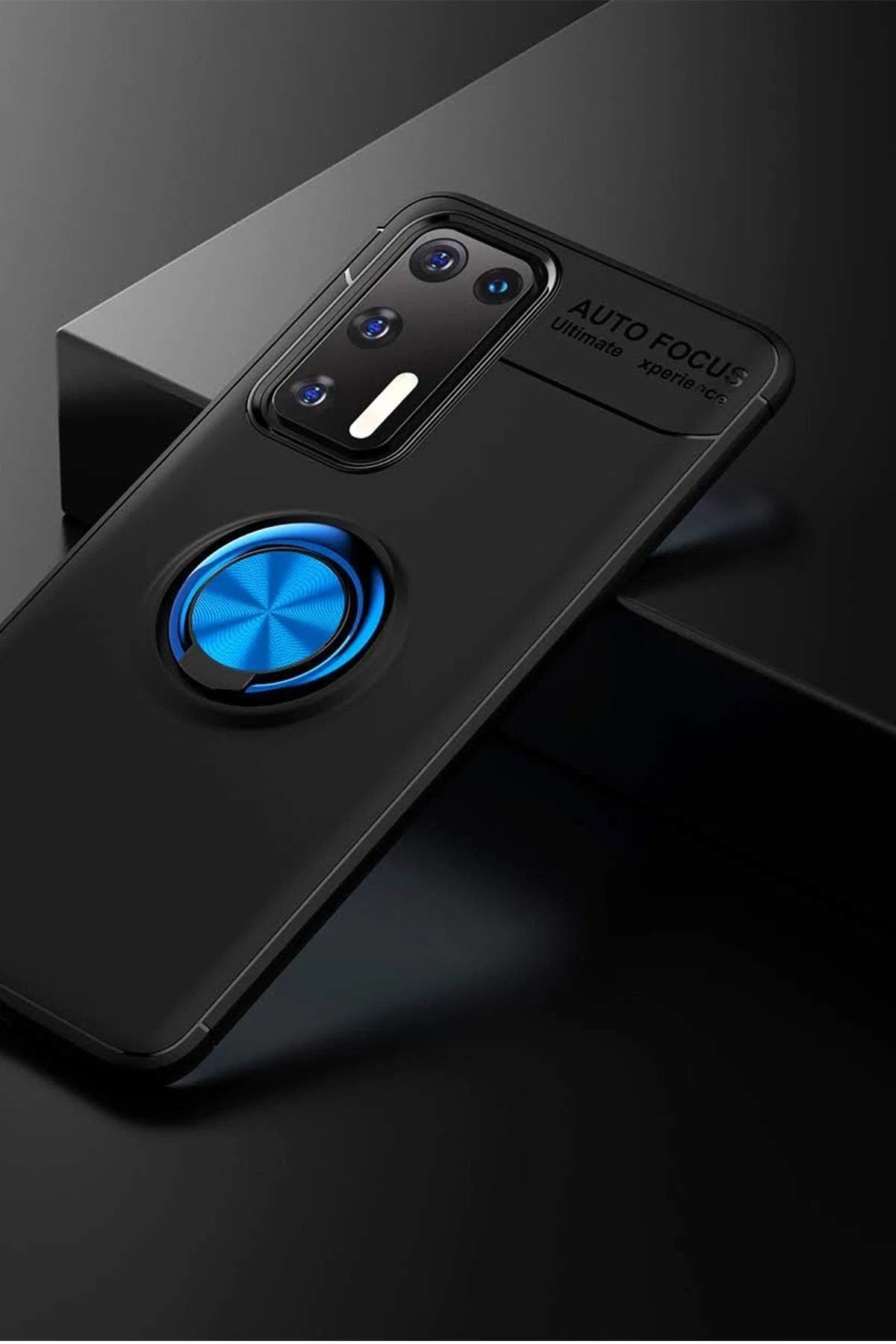 Mey İthalat® Huawei P40 Kılıf Range Yüzüklü Silikon - Siyah-Mavi