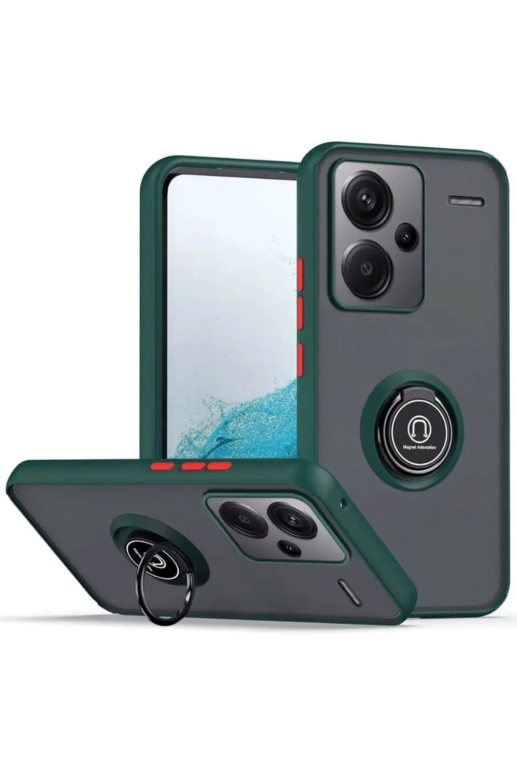 Mey İthalat® Redmi Note 13 Pro Plus Kılıf Montreal Yüzüklü Silikon Kapak - Yeşil