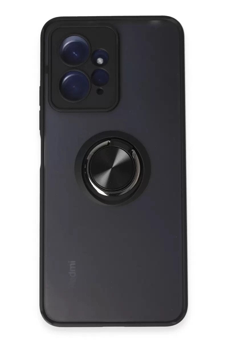 Mey İthalat® Redmi Note 12 4G Kılıf Montreal Yüzüklü Silikon Kapak - Siyah