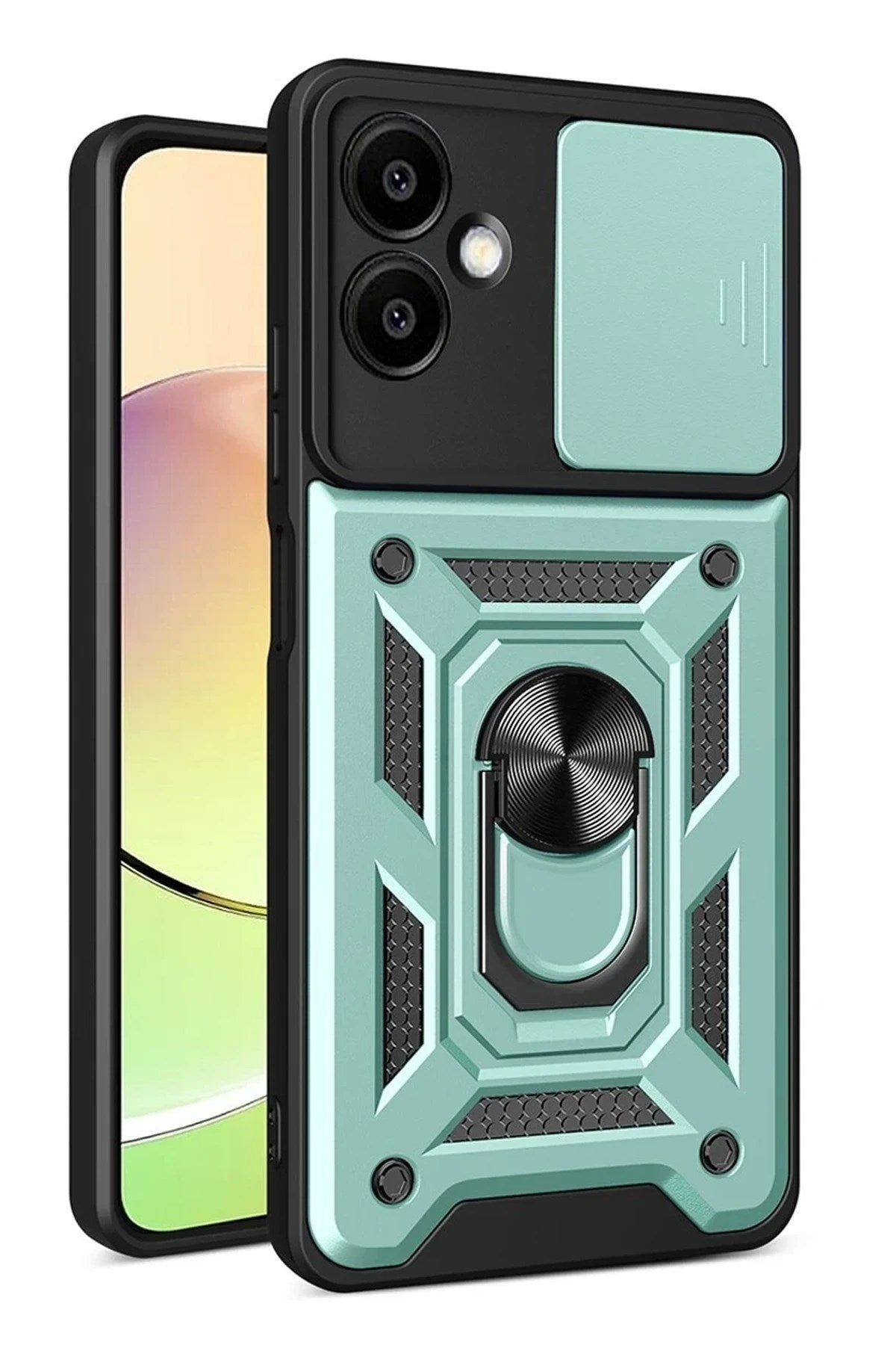 Mey İthalat® Samsung Galaxy A07 4G Pars Lens Yüzüklü Silikon - Yeşil