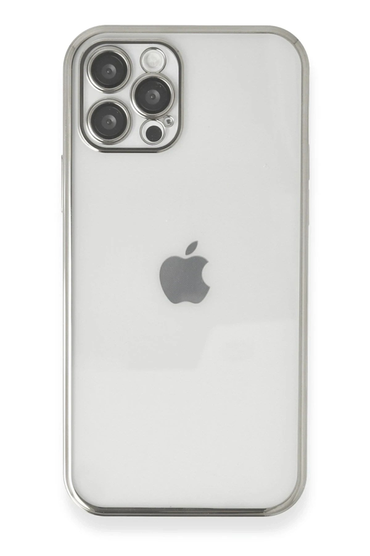 Mey İthalat® iPhone 12 Pro Kılıf Lensli Silikon - Gümüş