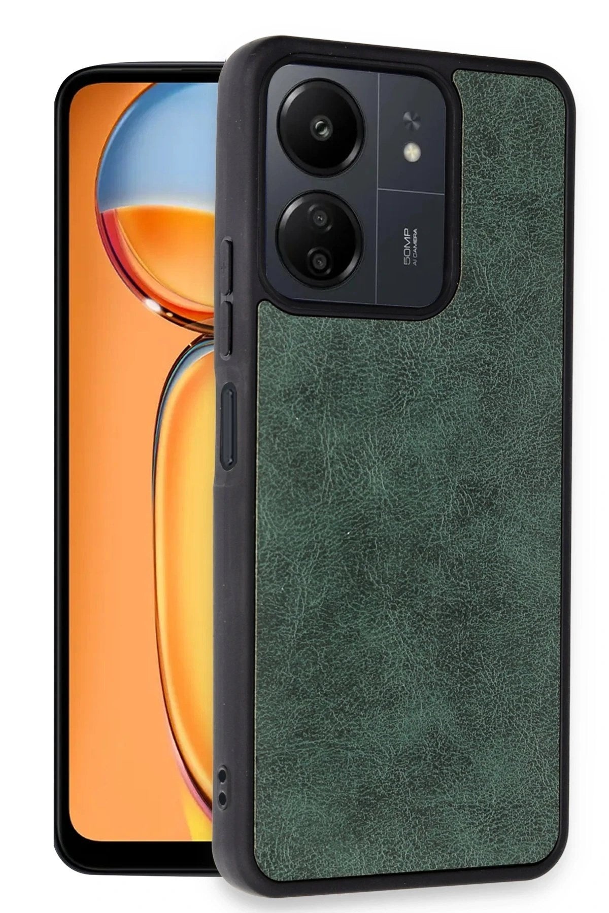 Mey İthalat® Redmi 13C Kılıf Aras Deri Kapak - Koyu Yeşil