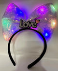 Mey İthalat® Led Işıklı 3 Farklı Fonksiyonda Yanan Gümüş Love Yazılı Lila Fiyonk Taç 20X17 cm