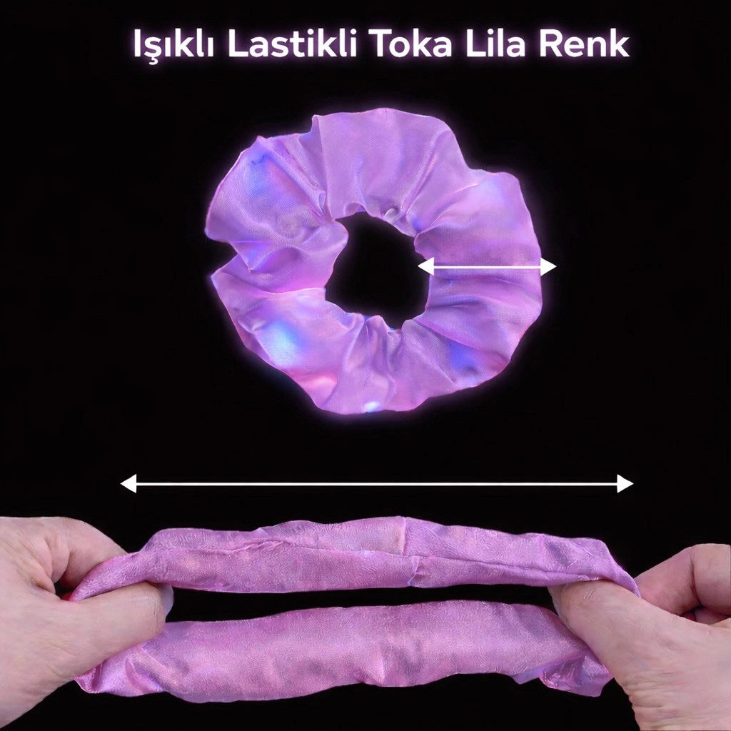 Mey İthalat® Lila Mor Renk Led Işıklı Lastikli Saç Tokası - 3 Modlu Festival &amp; Parti Saç Tokası