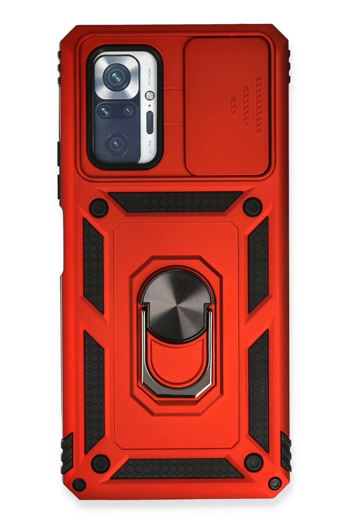 Mey İthalat® Redmi Note 10 Pro Kılıf Pars Lens Yüzüklü Silikon - Kırmızı