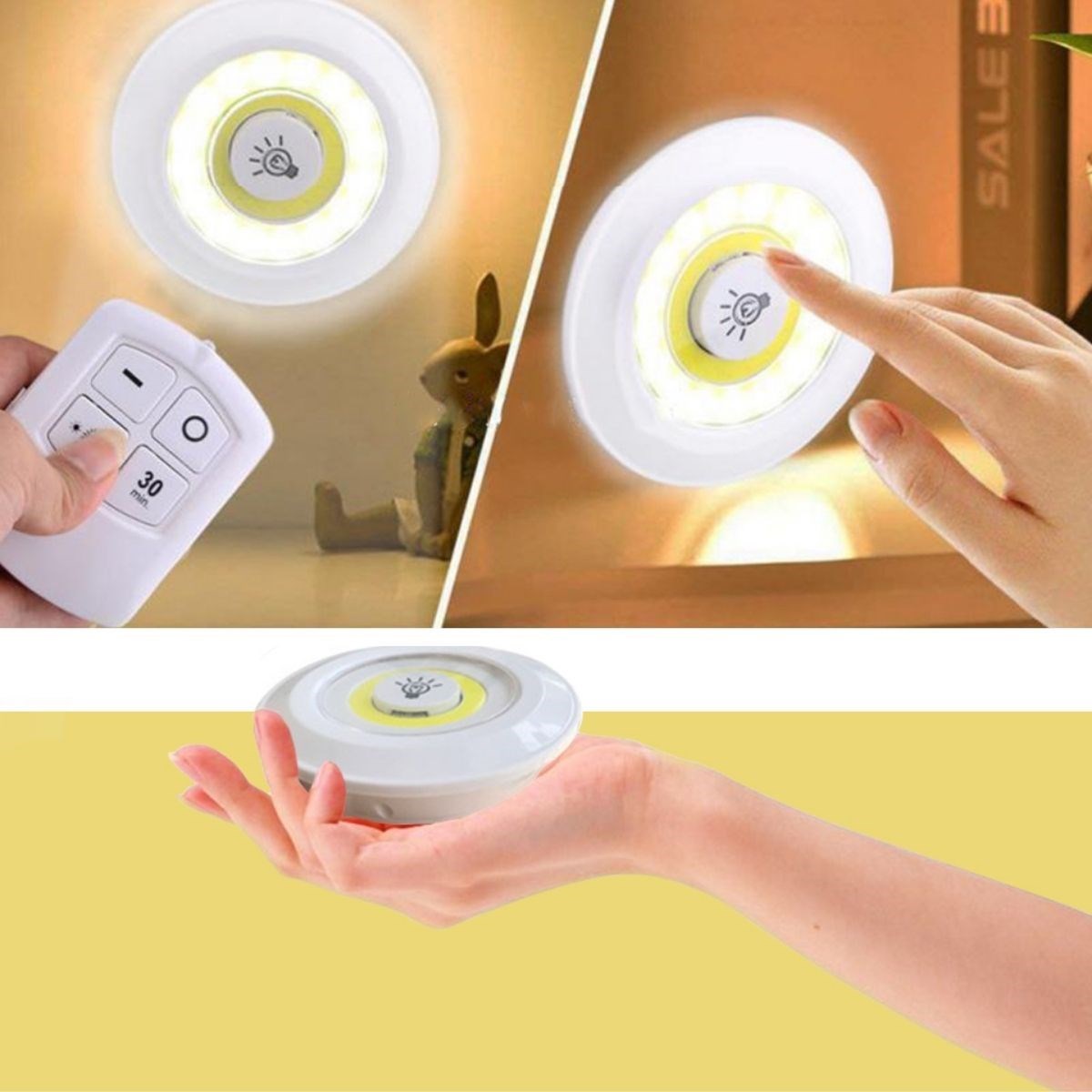 3lü Uzaktan Kumandalı Pilli Yapışkanlı Kablosuz Led Spot Lambalar