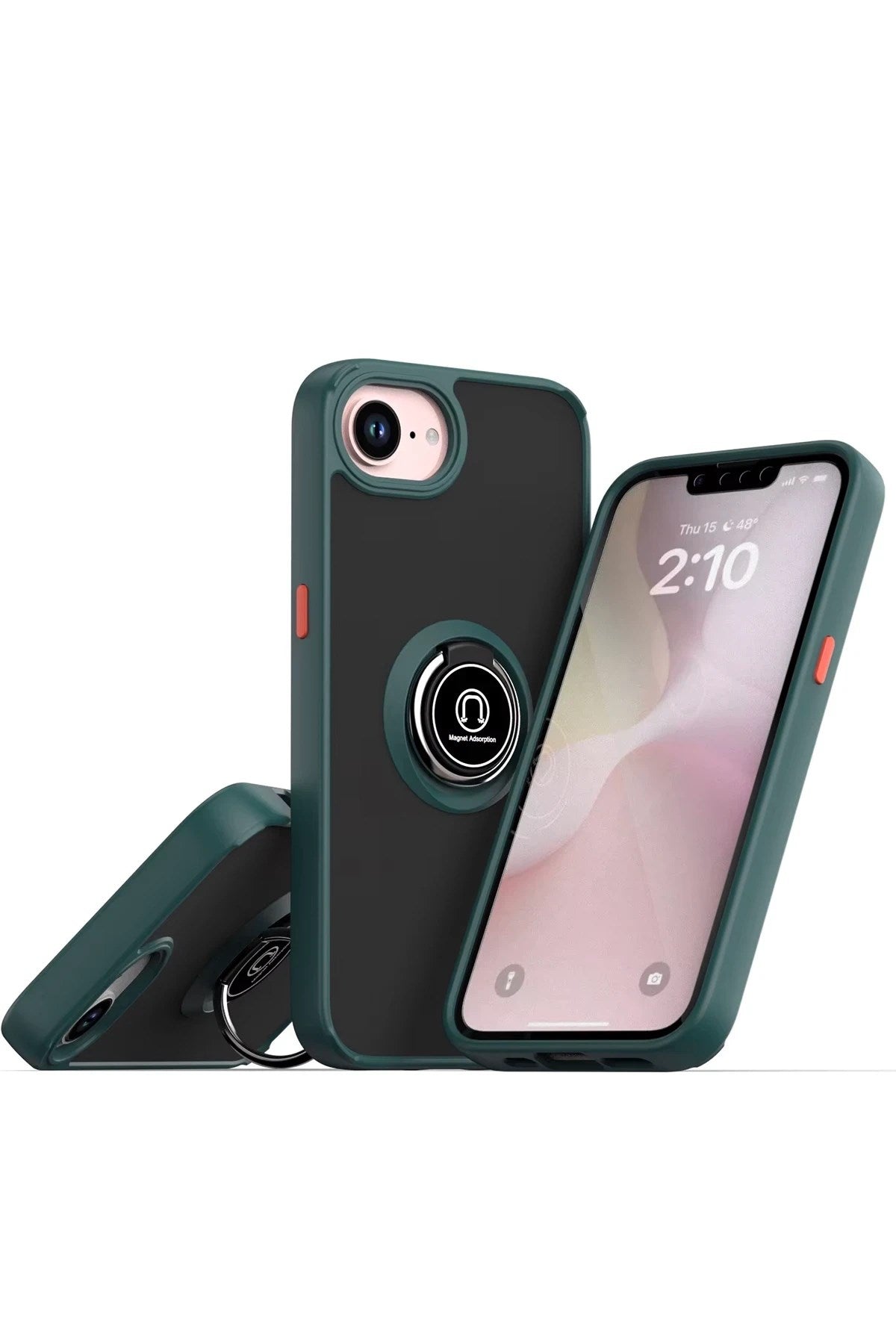 Mey İthalat® iPhone 16E Kılıf Montreal Yüzüklü Silikon Kapak - Yeşil