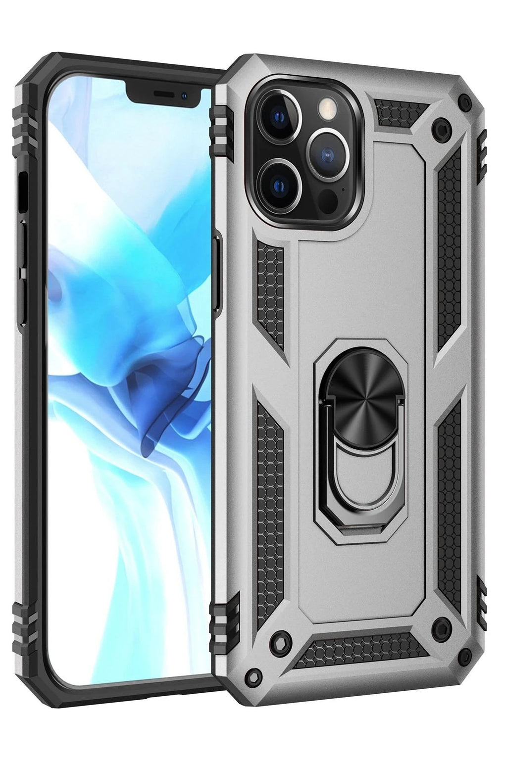 Mey İthalat® iPhone 12 Pro Max Kılıf Sofya Yüzüklü Silikon Kapak - Gümüş