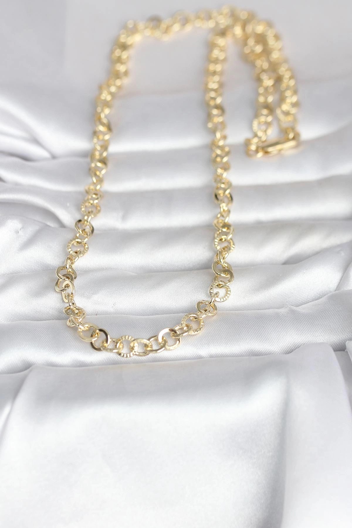 Mey İthalat® CM 14K Gold Renk Kalın Halka Zincirli 60 cm Kadın Kolye