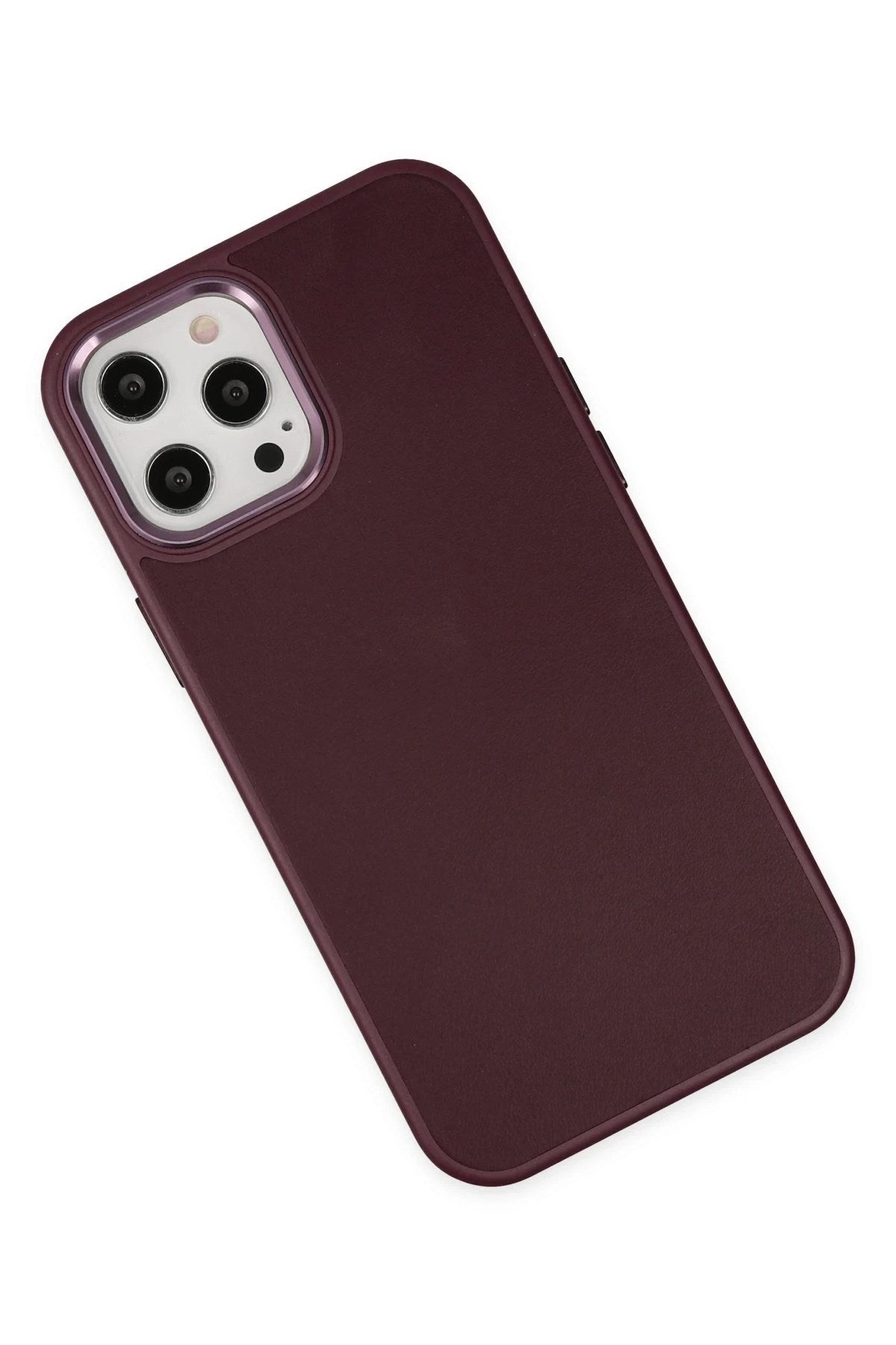Mey İthalat® iPhone 12 Pro Max Kılıf Asya Deri Silikon - Mürdüm