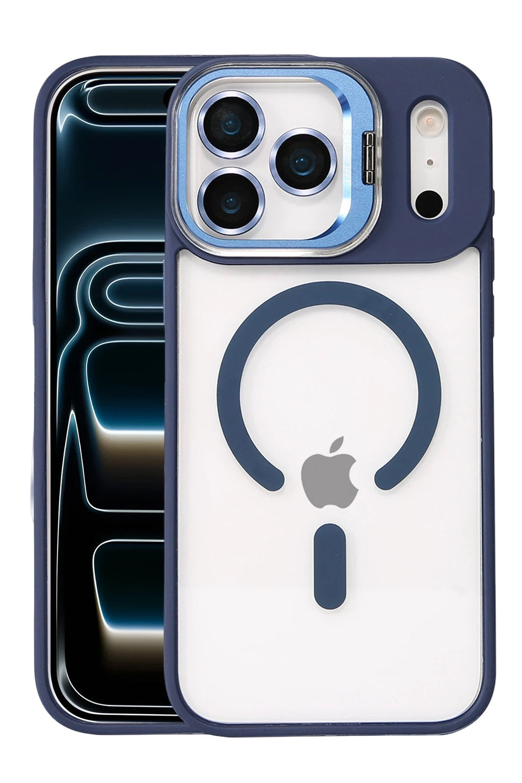 Mey İthalat® iPhone 17 Pro Remim Lensli Magsafe Standlı Kapak - Lacivert