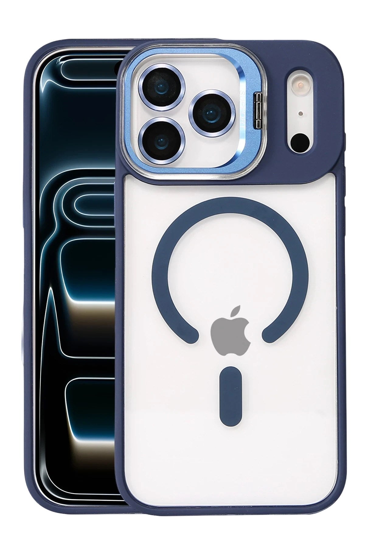 Mey İthalat® iPhone 17 Pro Remim Lensli Magsafe Standlı Kapak - Lacivert