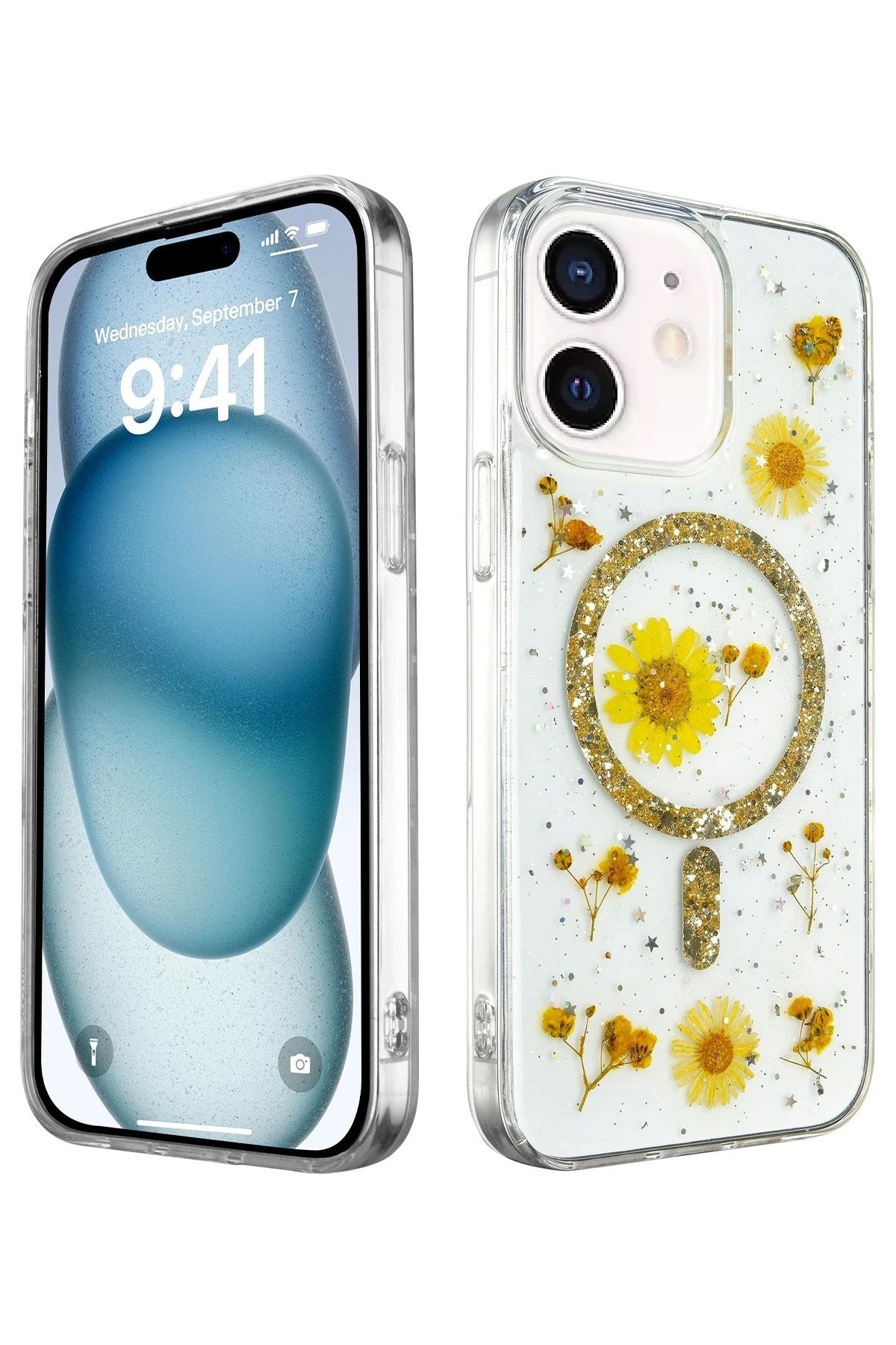 Mey İthalat® iPhone 12 Kılıf Daisy Simli Magsafe Kapak - Gold