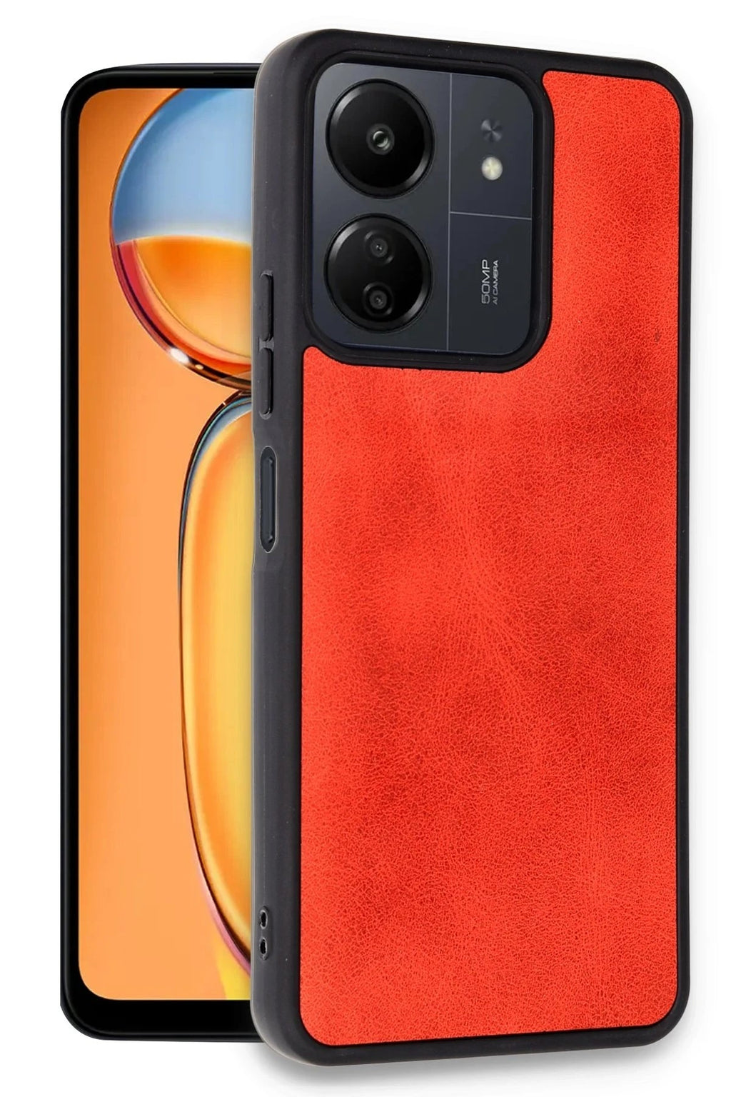 Mey İthalat® Redmi 13C Kılıf Aras Deri Kapak - Kırmızı