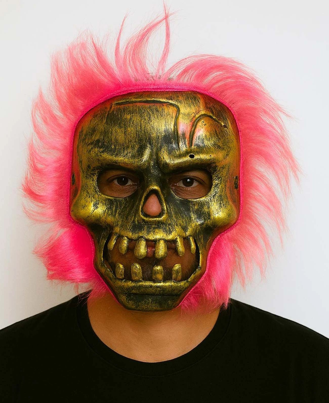 Mey İthalat® Wild Skull - Bakır Kafatası Pembe Saçlı İskelet Maske