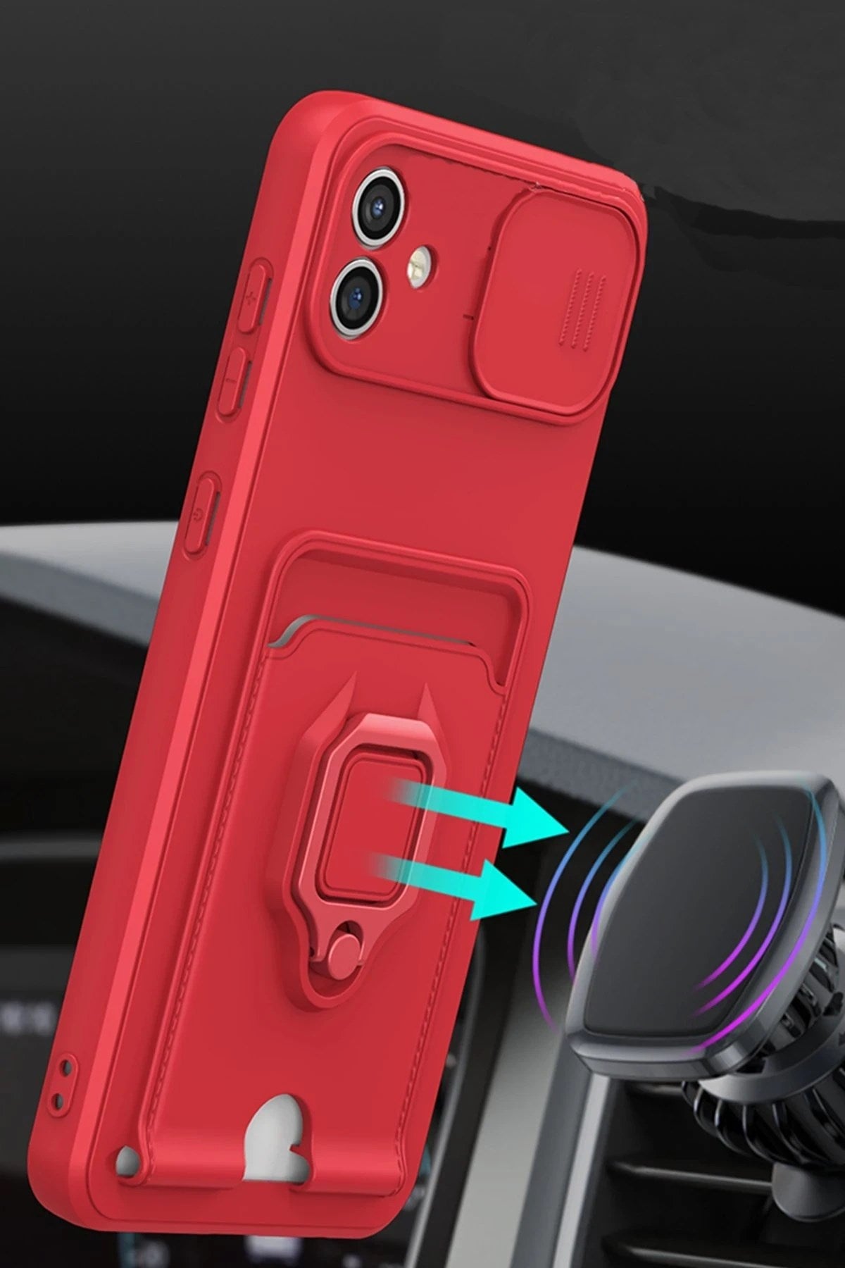 Mey İthalat® Samsung Galaxy A05 Kılıf Zuma Kartvizitli Yüzüklü Silikon - Kırmızı
