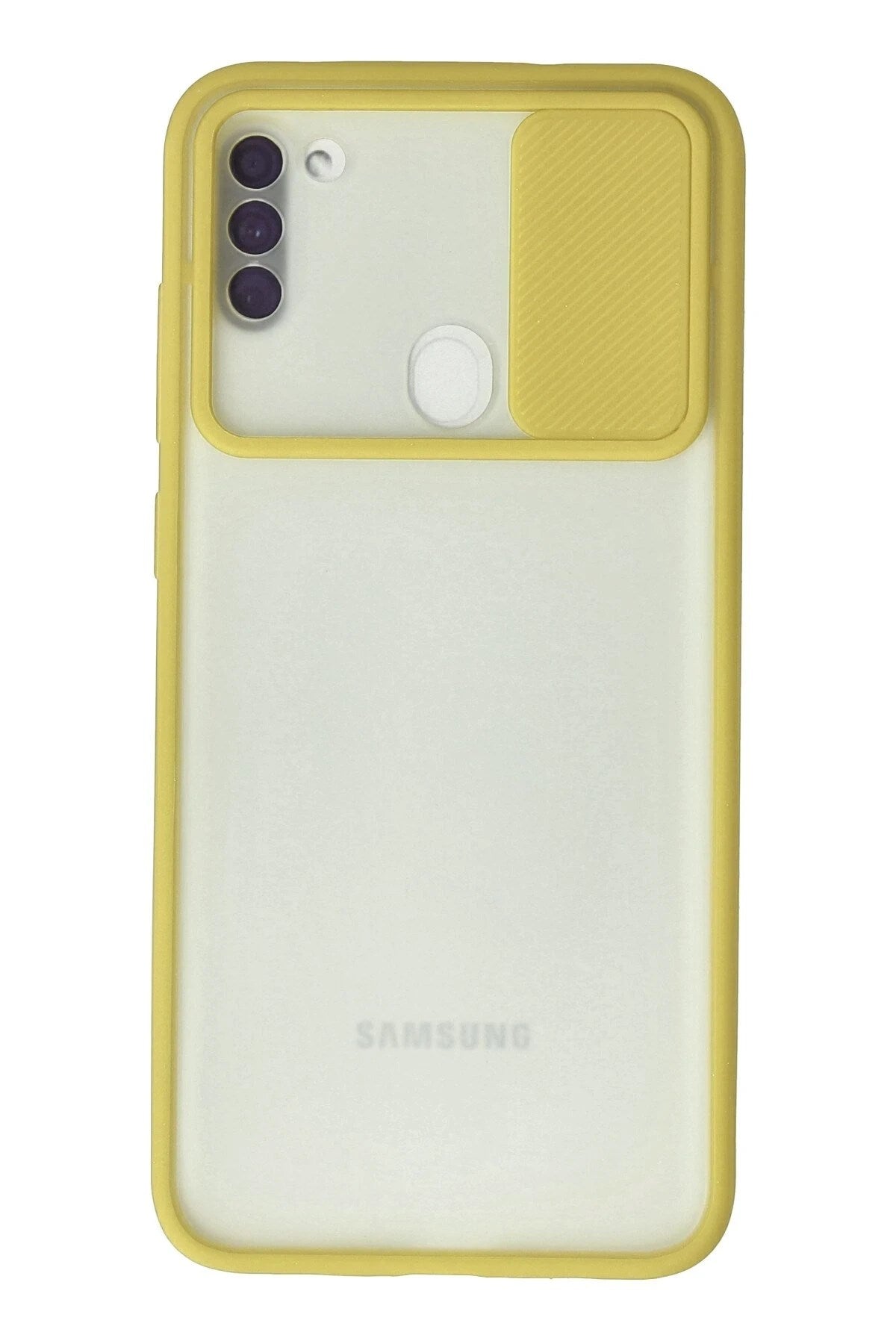 Mey İthalat® Samsung Galaxy A11 Kılıf Palm Buzlu Kamera Sürgülü Silikon - Sarı