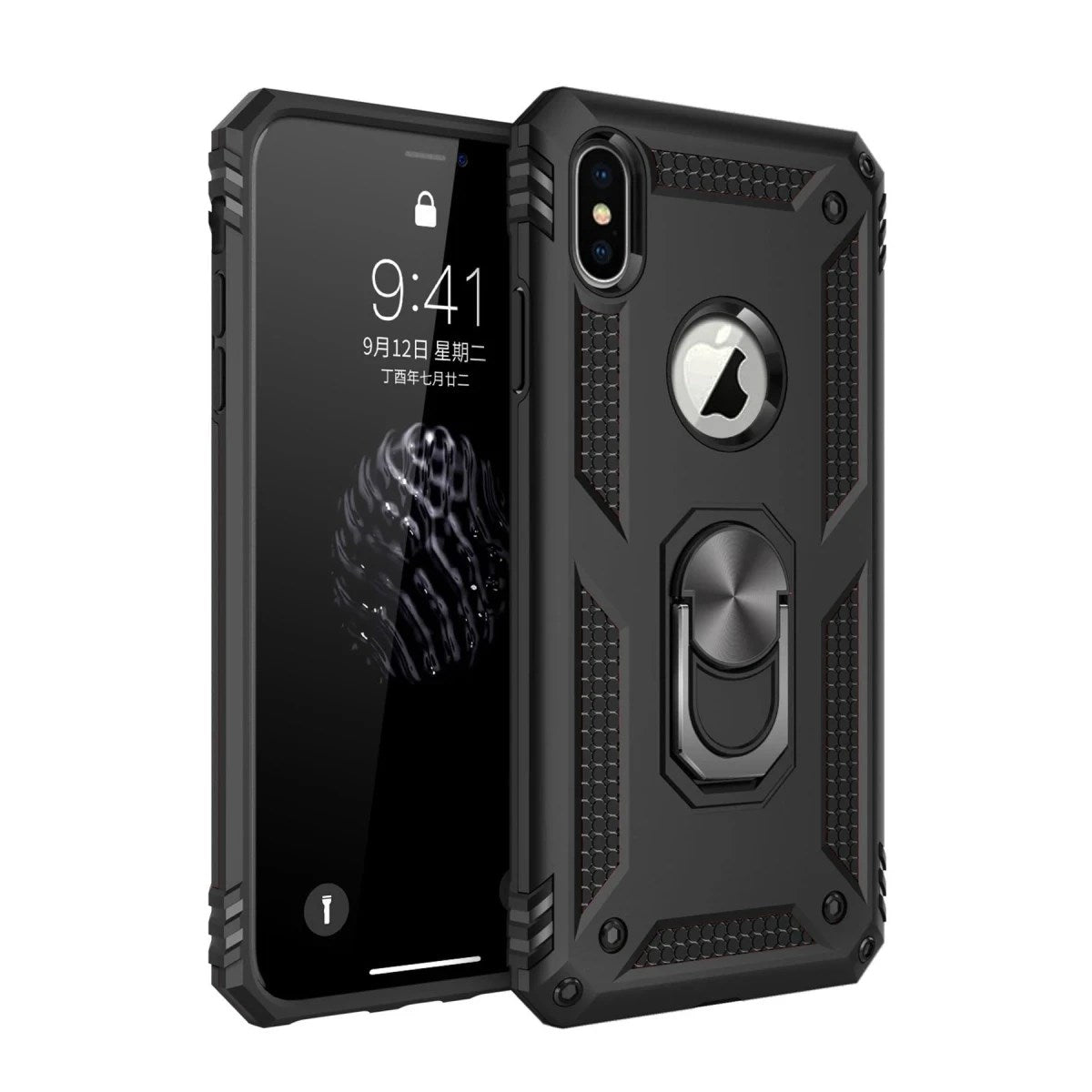 Mey İthalat® iPhone XS Max Kılıf Sofya Yüzüklü Silikon Kapak - Siyah