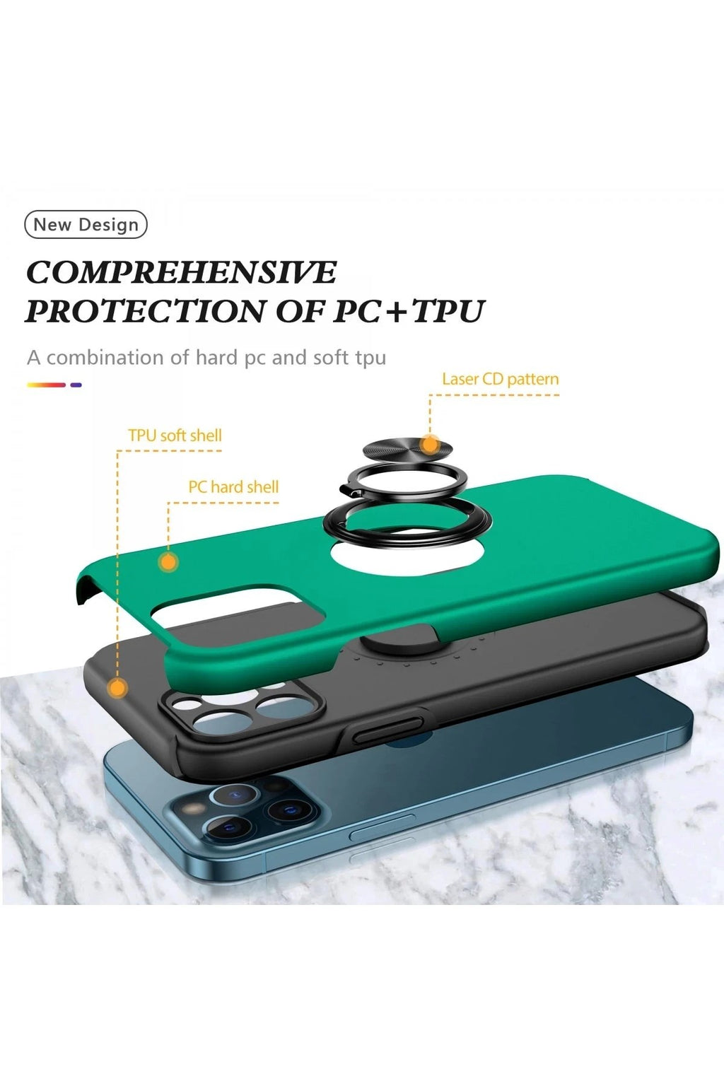 Mey İthalat® iPhone 12 Pro Kılıf Elit Yüzüklü Kapak - Yeşil