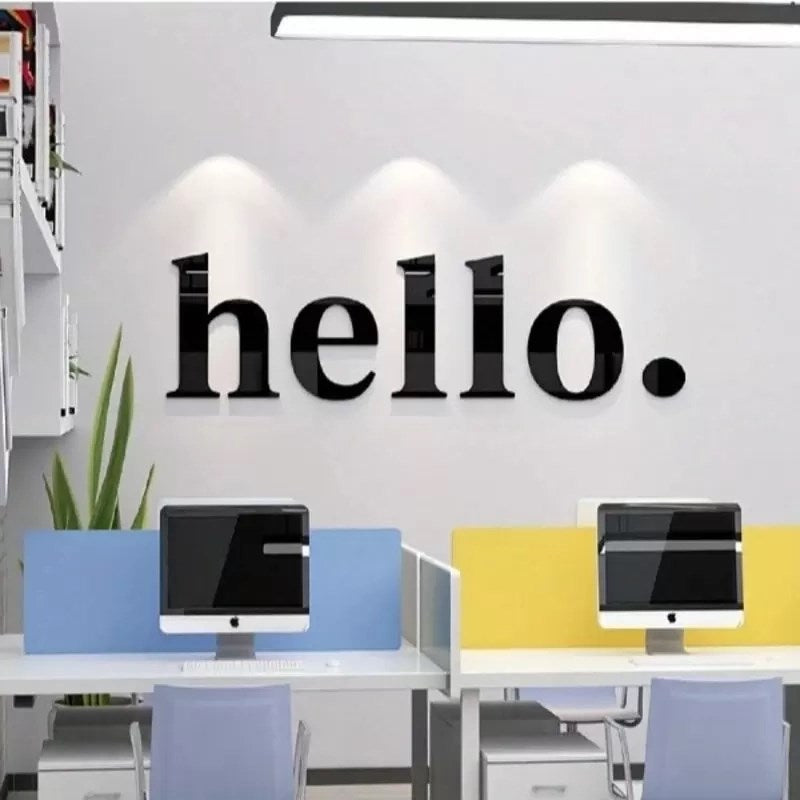 Mey İthalat® 100x35 cm Dev Boy "hello." Yazılı Kırılmaz Pleksi Ayna - Premium Ofis ve Villa Antre Dekoru