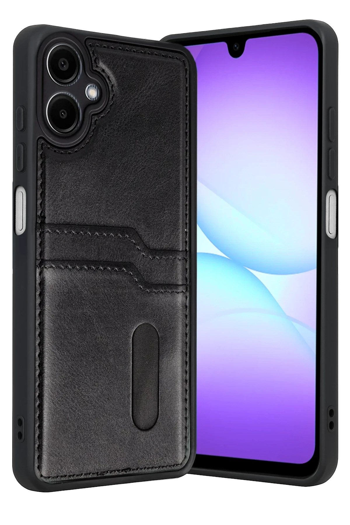 Mey İthalat® Samsung Galaxy A07 4G Sara Kartvizitli Deri Kılıf - Siyah