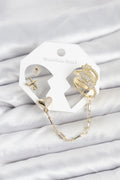Mey İthalat® Kalp Yıldız Model Pirinç Gold Renk Zincir Bağlantılı Ear Cuff Küpe Seti