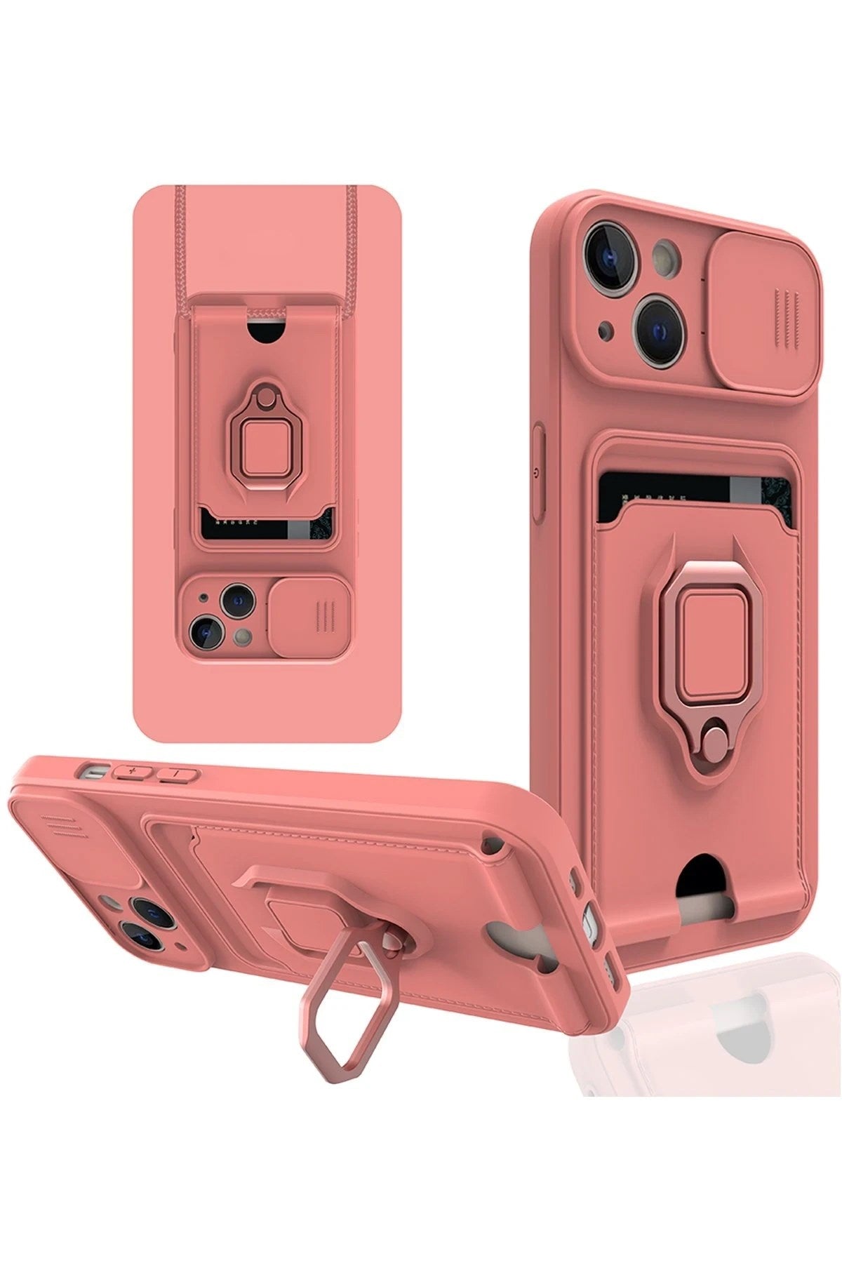 Mey İthalat® iPhone 14 Kılıf Zuma Kartvizitli Yüzüklü Silikon - Pembe