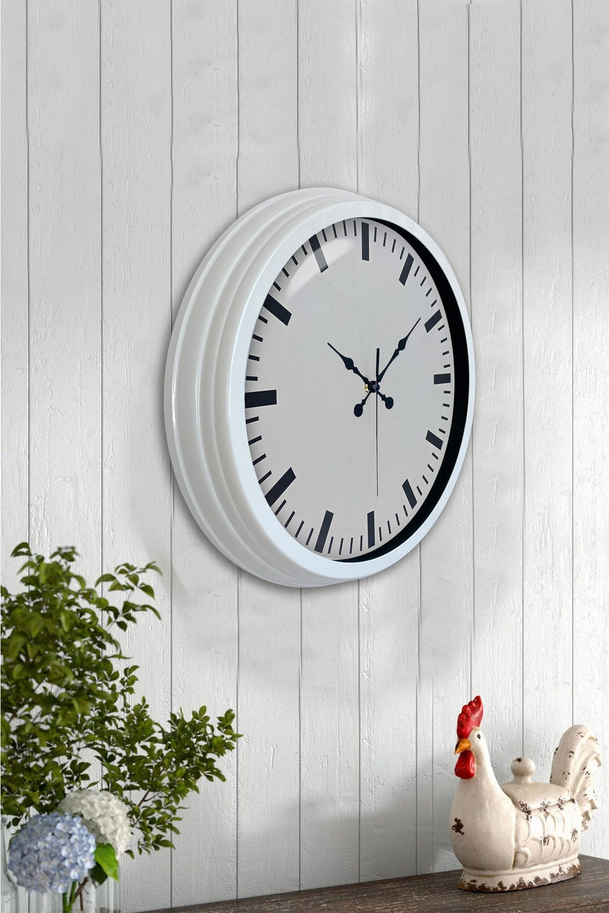 40 Cm Metal Beyaz Modern Duvar Saati