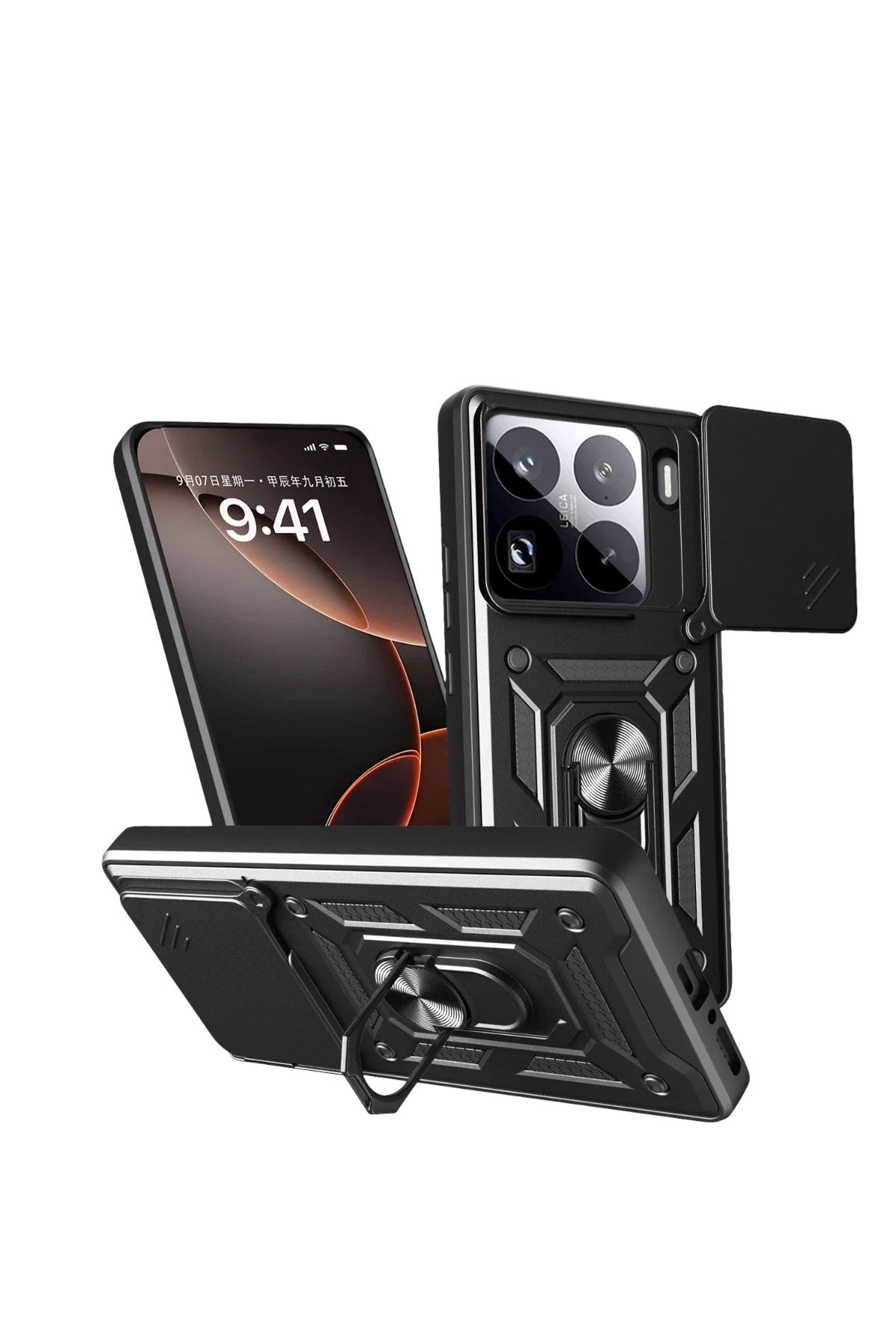 Mey İthalat® Mi 15 Pro Kılıf Pars Lens Yüzüklü Silikon - Siyah