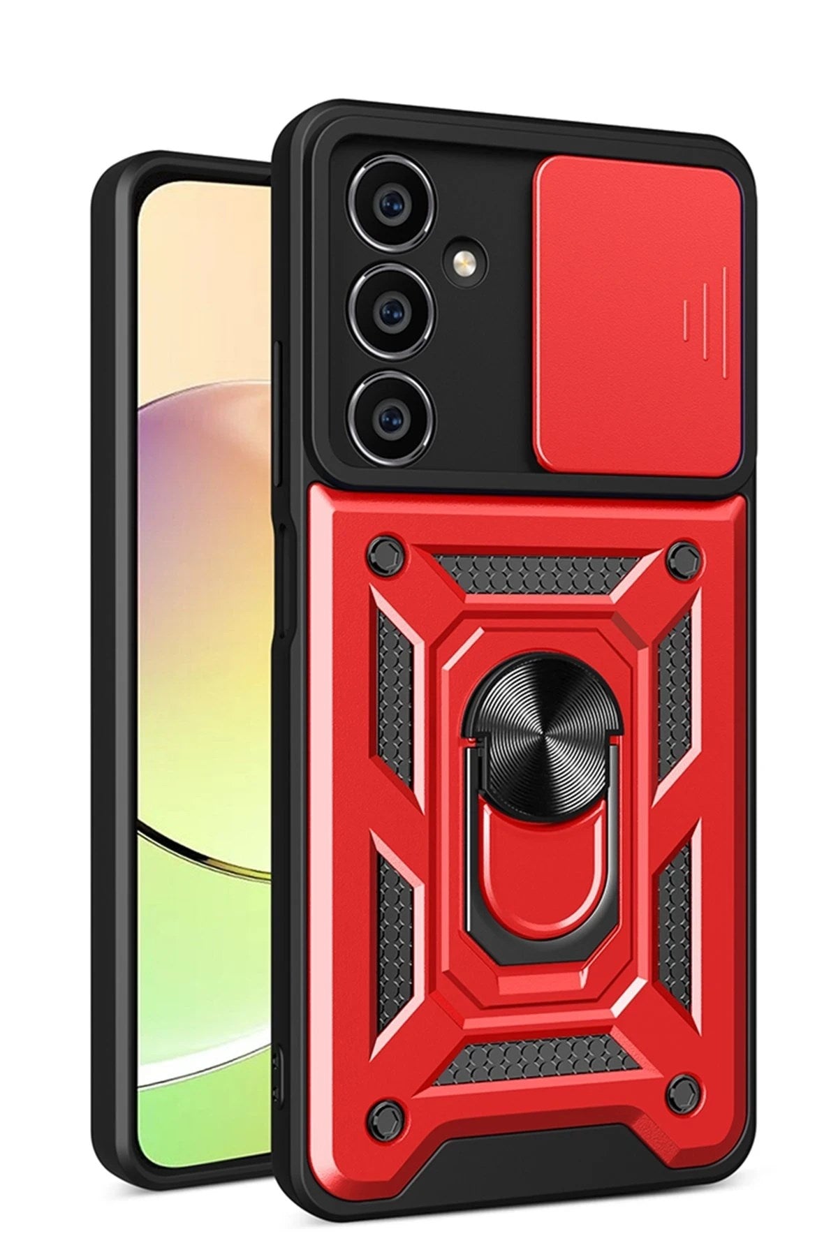 Mey İthalat® Samsung Galaxy A35 5G Kılıf Pars Lens Yüzüklü Silikon - Kırmızı