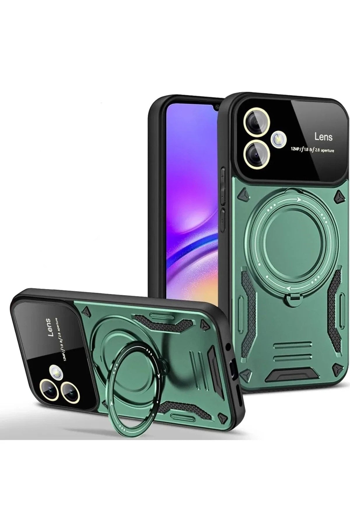 Mey İthalat® Samsung Galaxy A05 Kılıf Joy Lens Standlı Kapak - Koyu Yeşil