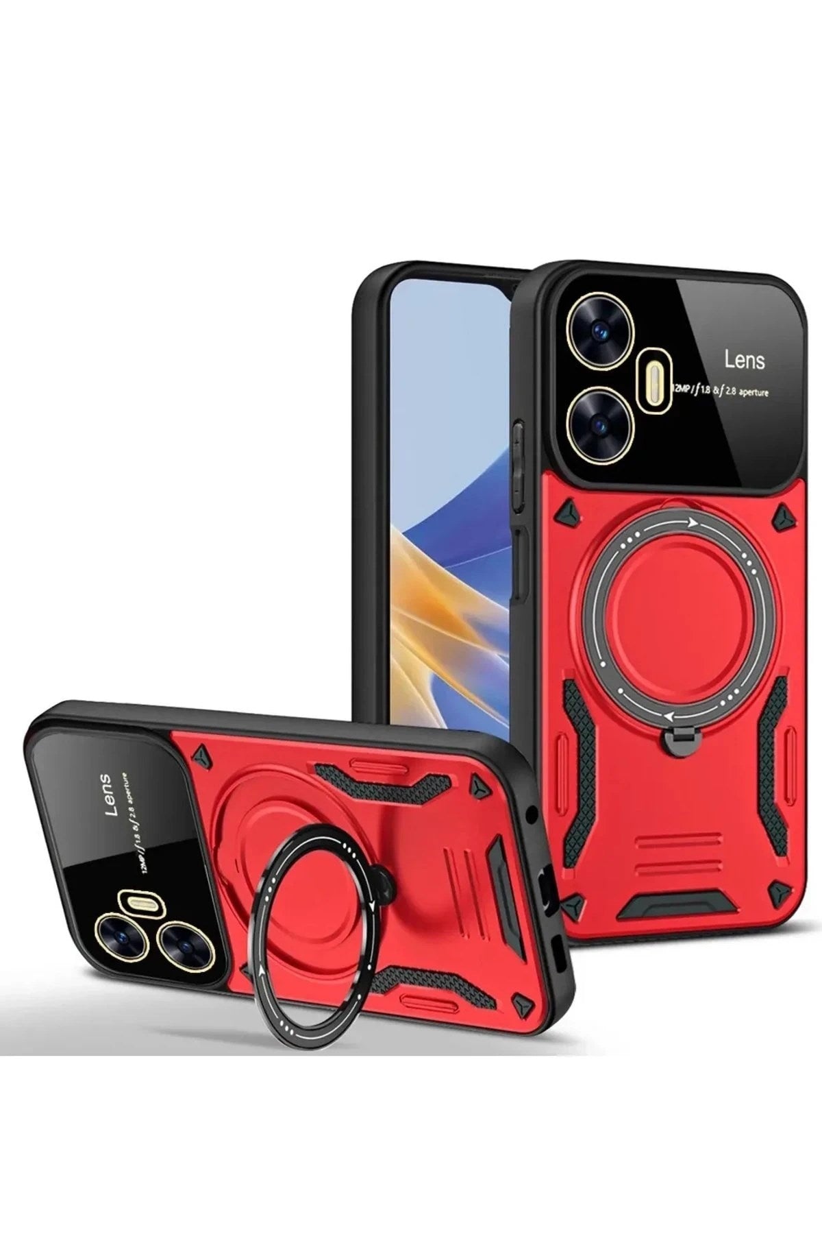 Mey İthalat® Realme C55 Kılıf Joy Lens Standlı Kapak - Kırmızı