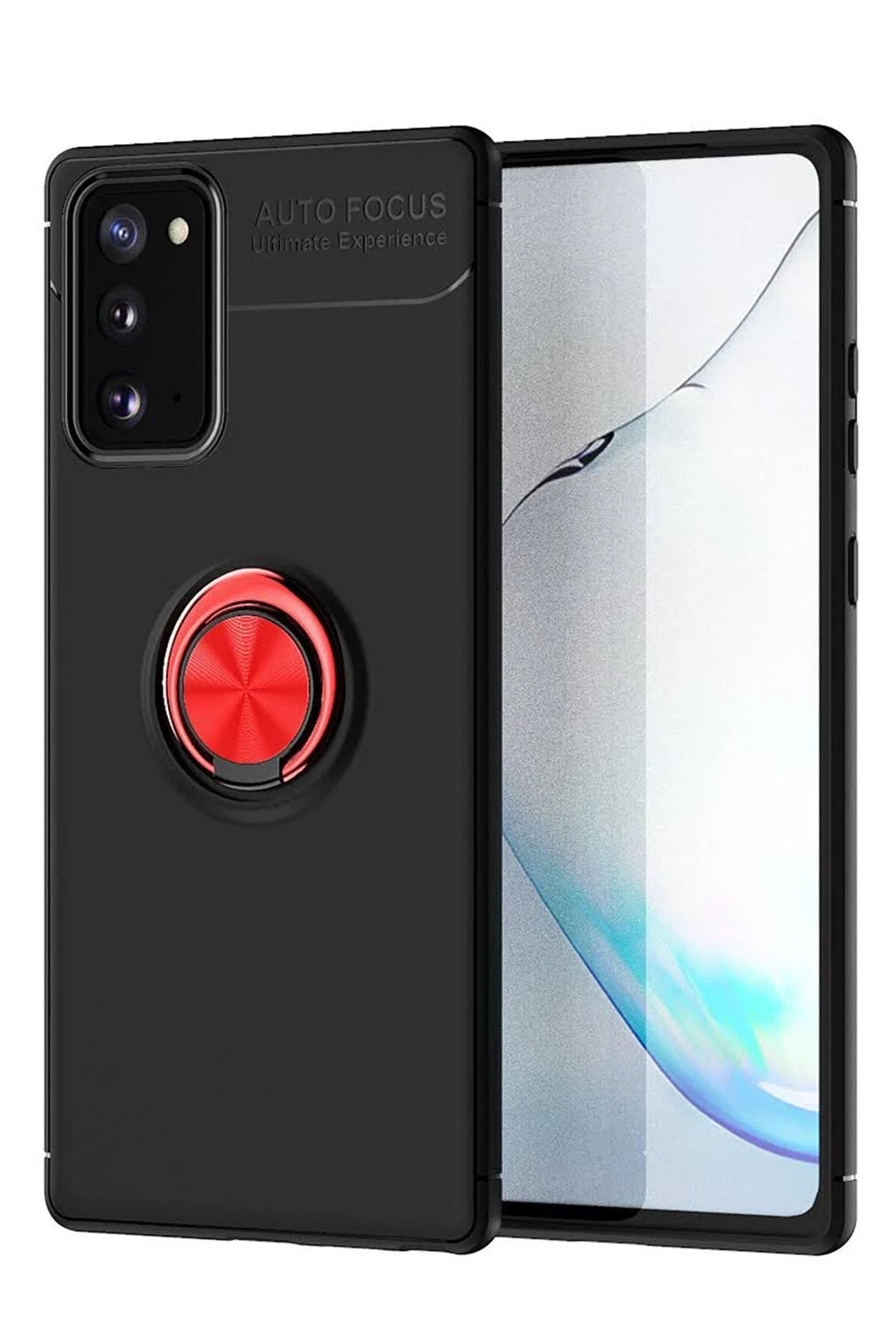 Mey İthalat® Samsung Galaxy Note 20 Kılıf Range Yüzüklü Silikon - Siyah-Kırmızı