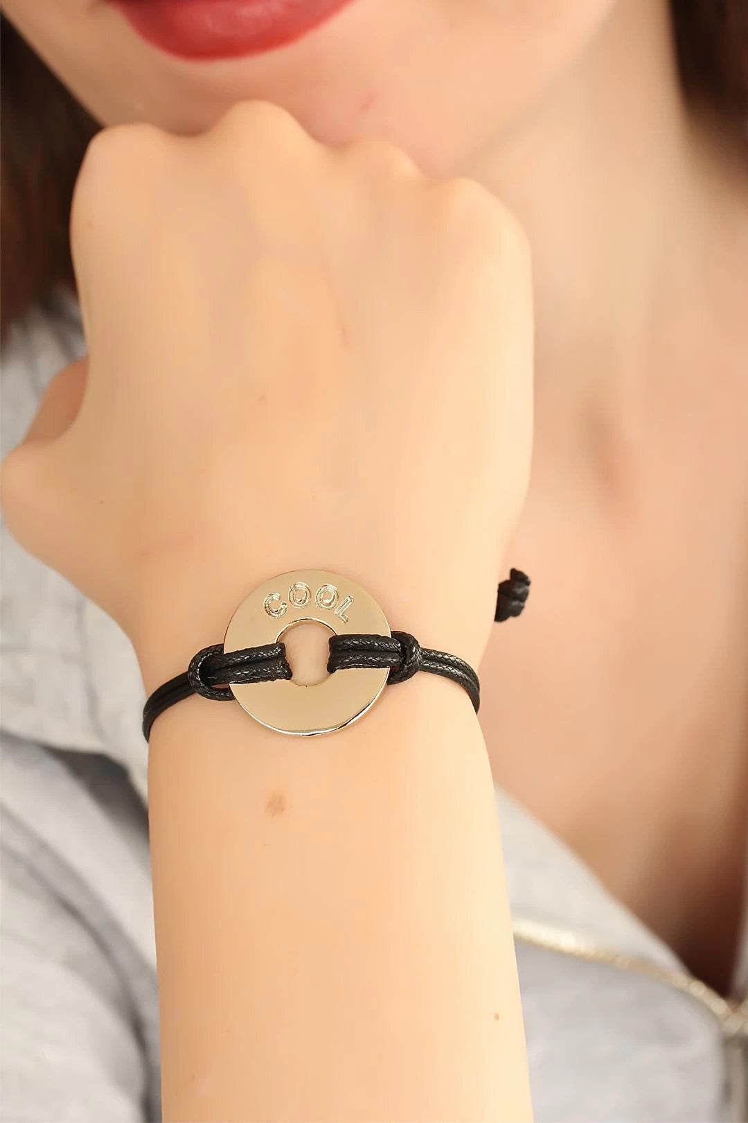 Mey İthalat® COOL (Havalı) Siyah Deri İpli Unisex Mood Bileklik
