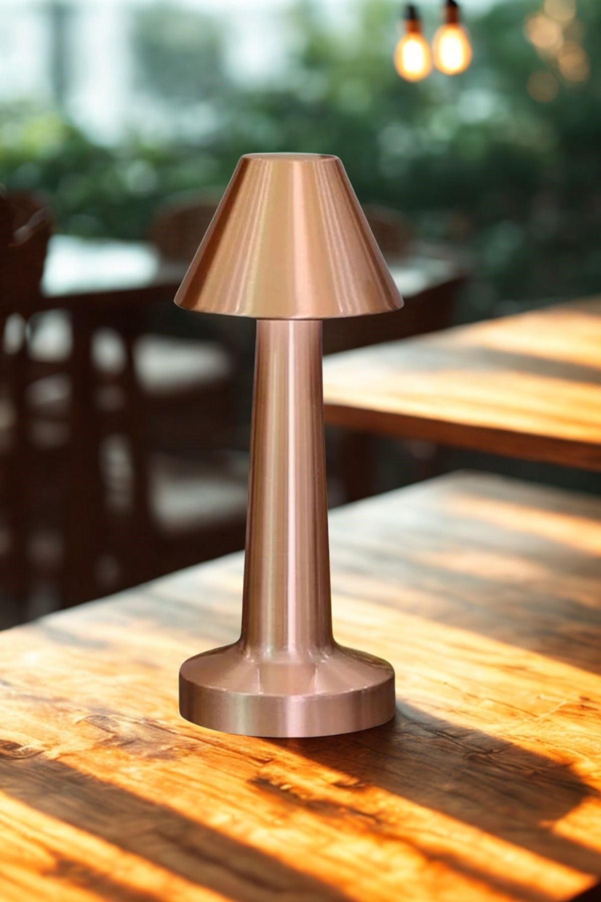 Çatı Model Bronz Renk Şarjlı Dokunmatik 3 Renkli LED Masa Lambası