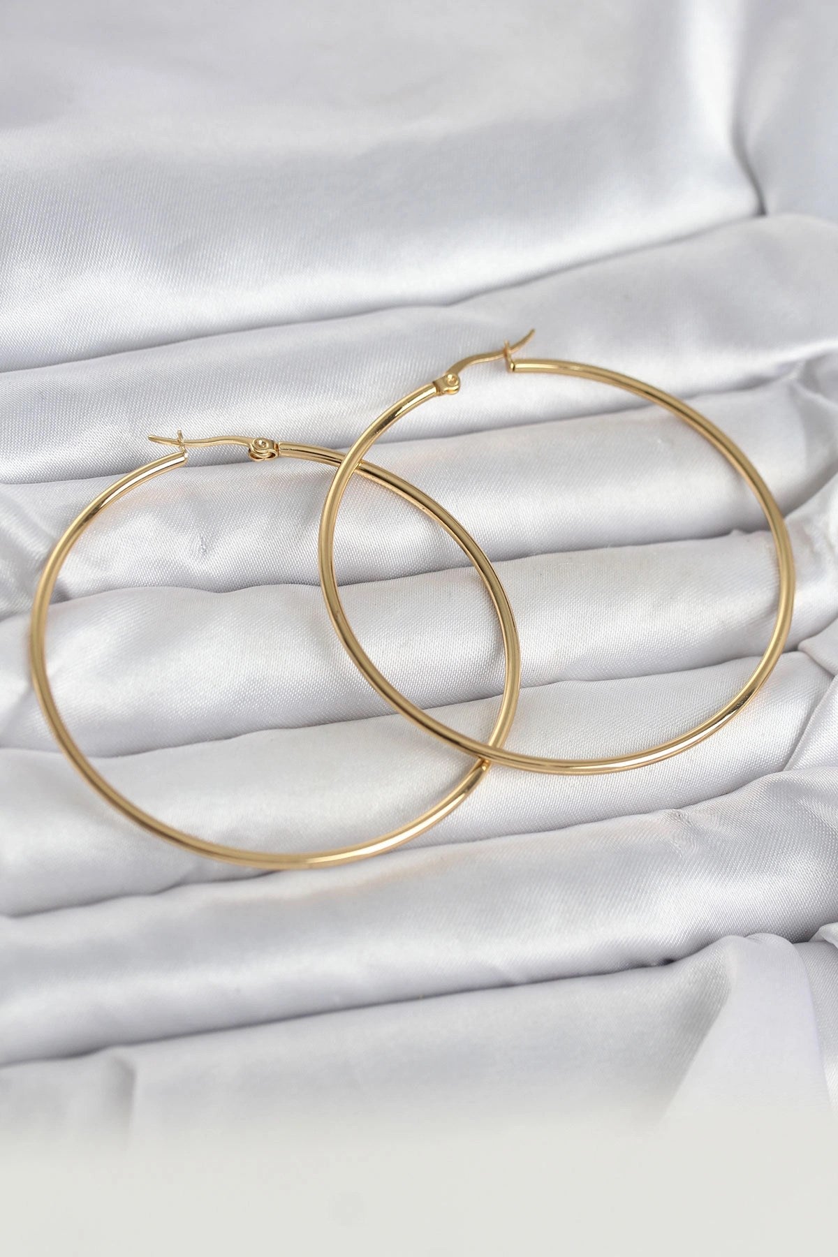 Mey İthalat® 316L Çelik Gold Renk 60 mm Halka Kadın Küpe