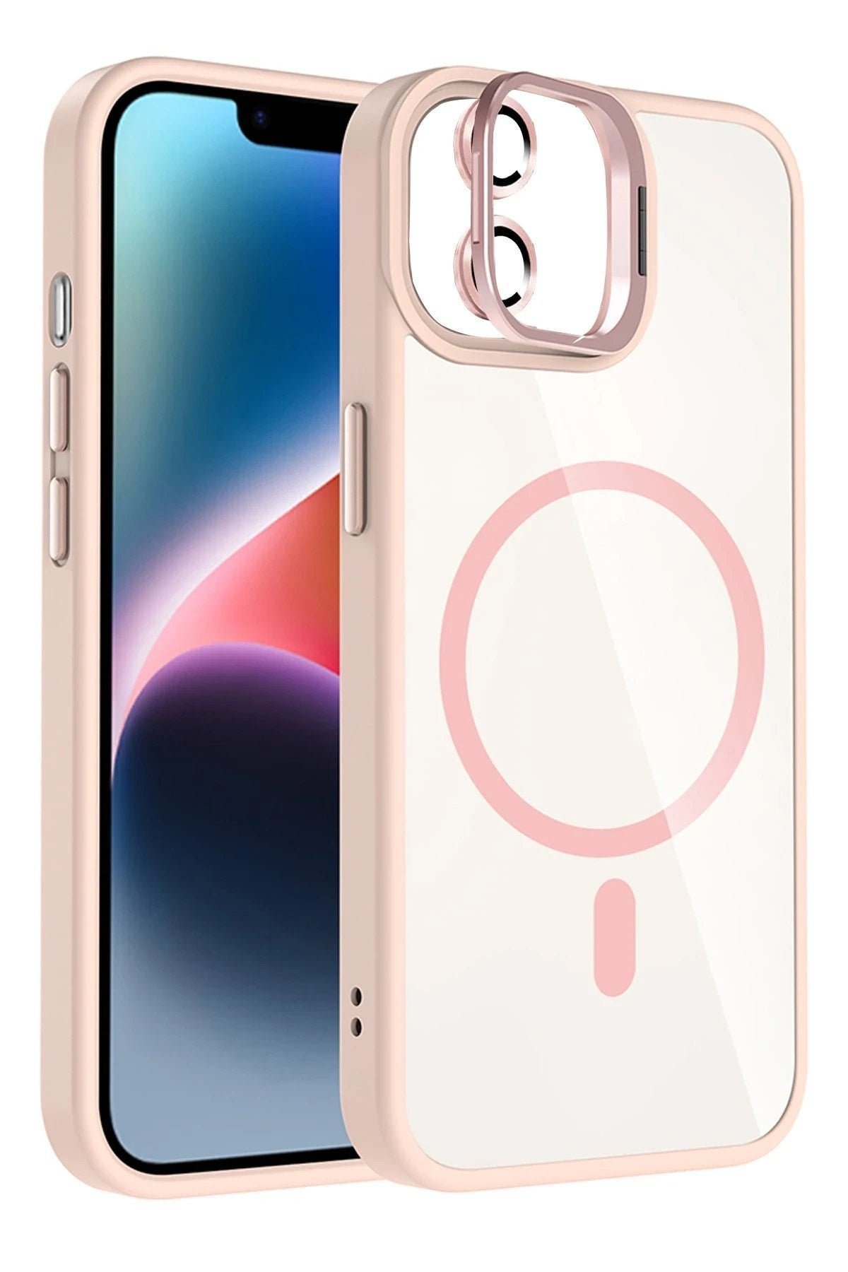 Mey İthalat® iPhone 11 Remim Lensli Magsafe Standlı Kapak - Pembe