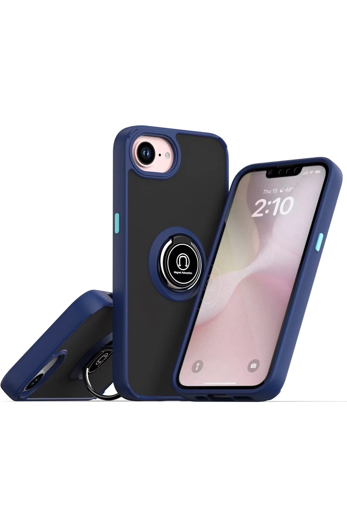 Mey İthalat® iPhone 16E Kılıf Montreal Yüzüklü Silikon Kapak - Lacivert