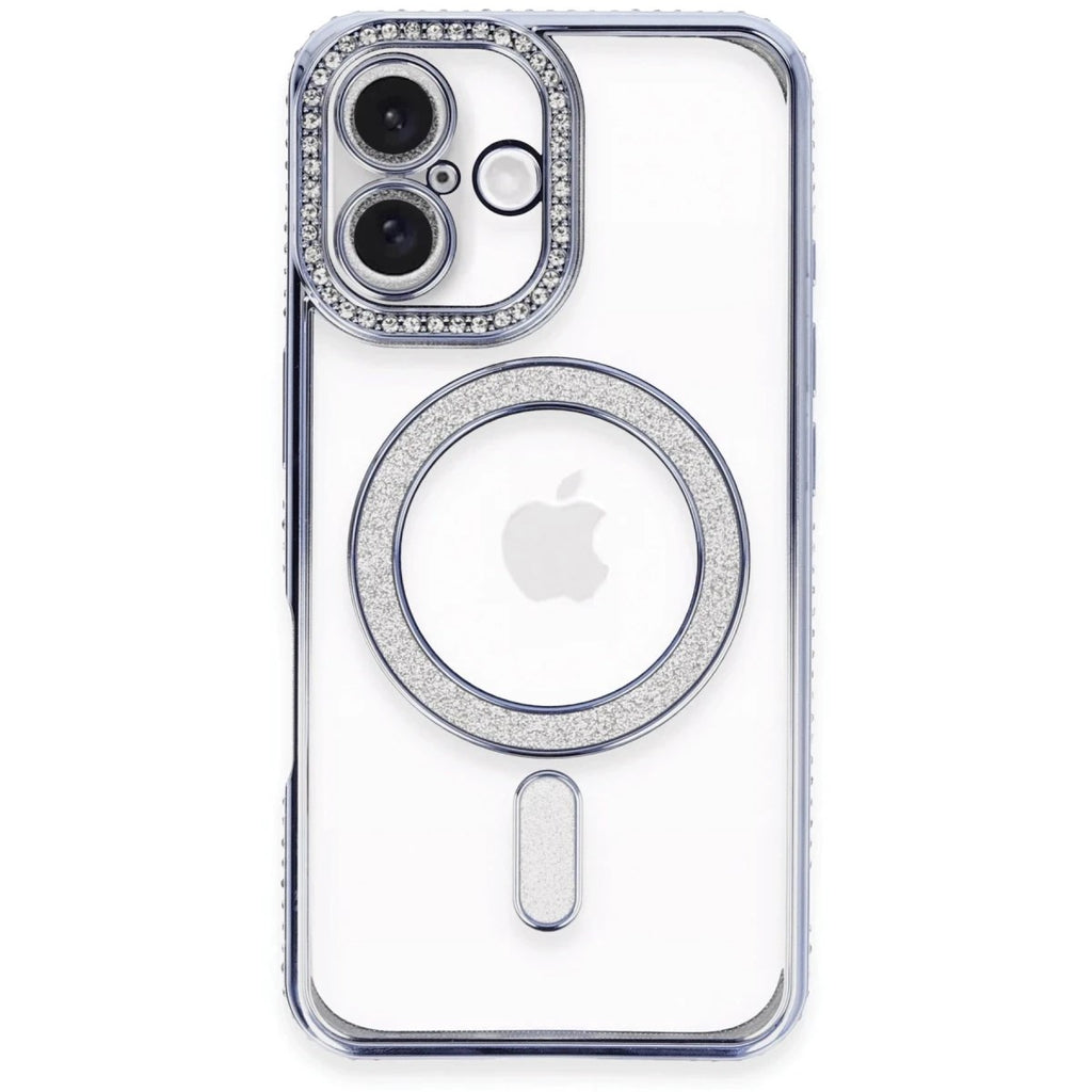 Mey İthalat® iPhone 16 Plus Kılıf Joke Simli Magneticsafe Kılıf - Mavi