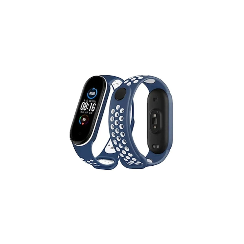 Mey İthalat® Mi Band 6 Spor Delikli Kordon - Lacivert-Beyaz