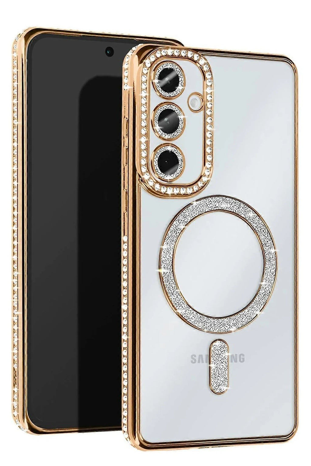 Mey İthalat® Samsung Galaxy S25 Edge Joke Simli Magneticsafe Kılıf - Gold