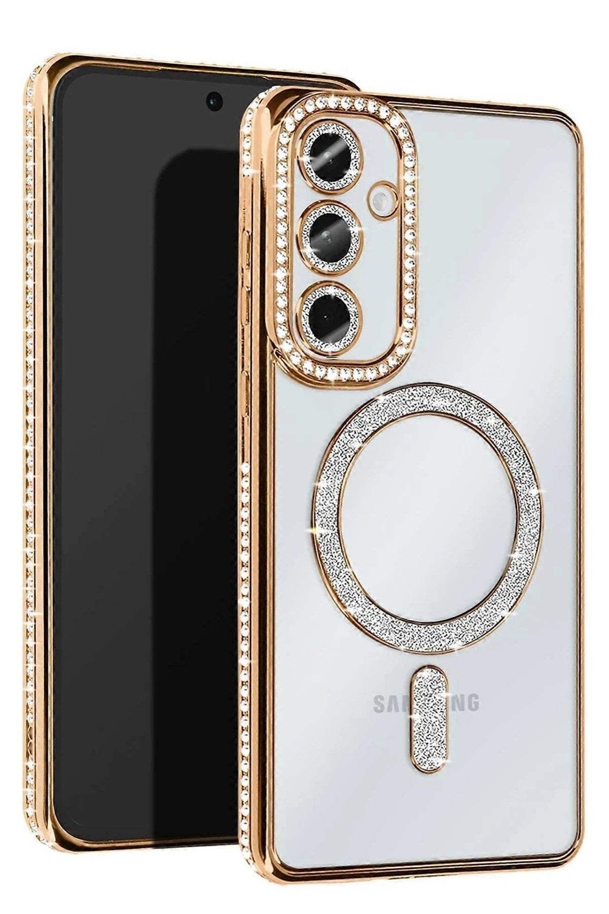 Mey İthalat® Samsung Galaxy S25 Edge Joke Simli Magneticsafe Kılıf - Gold